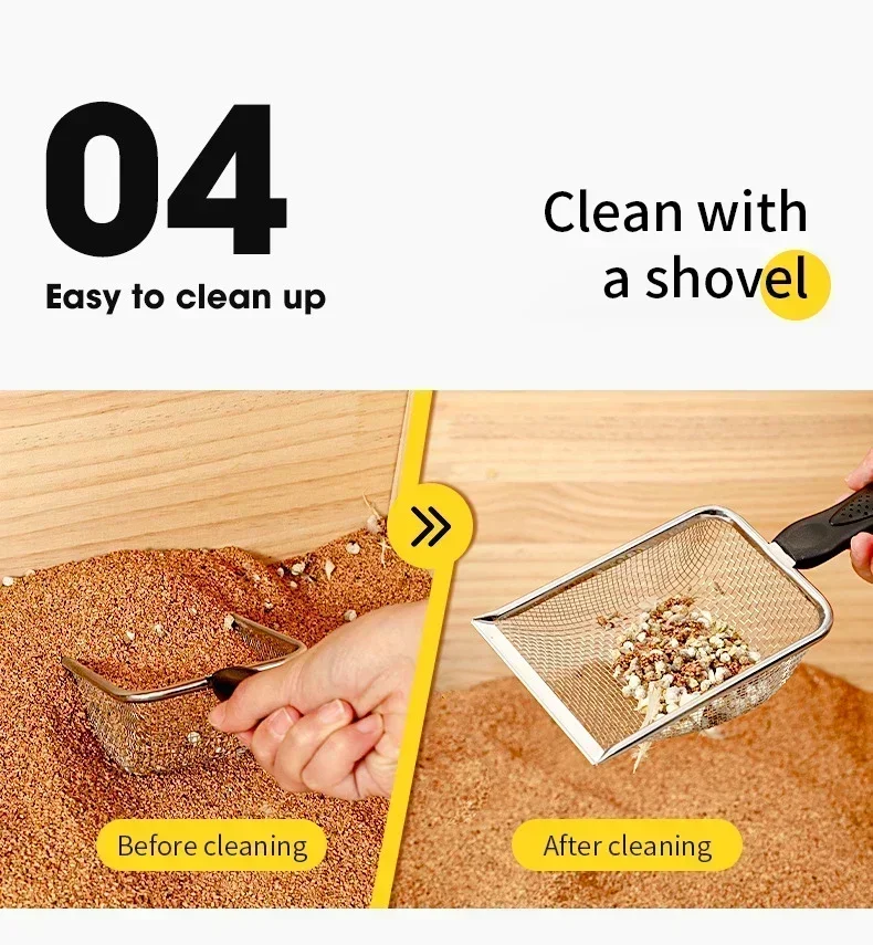Pá de maca para gatos, aço inoxidável, substrato de areia para répteis, limpeza - Imagem 8